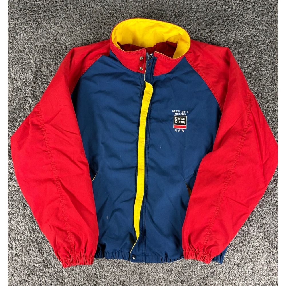 Vintage Dunbrooke 90s Colorblock Jacket Delco Remy UAW Navy Red Yellow XL USA